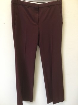 THEORY, Maroon Red, Wool, Solid, Flat Front, Creased Legs, Wide Legs