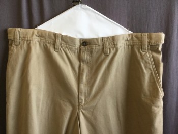 Mens, Shorts, IZOD, Khaki Brown, Cotton, Solid, 44, 1.5" Adjustable Waistband with Belt Hoops, Flat Front, Zip Front, 4 Pockets