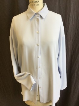 BABATON , Baby Blue, Polyester, Modal, Solid, Collar Attached, Button Front, Long Sleeves, Curved Hem