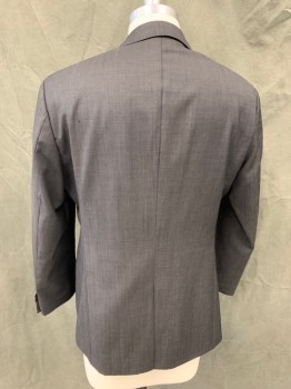 HUGO BOSS, Charcoal Gray, Wool, Solid, Single Breasted, Collar Attached, Notched Lapel, Hand Picked Collar/Lapel, 3 Pockets, 2 Buttons