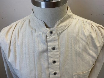 SCULLY, Cream, Cotton, Stripes - Shadow, Pull On, 1/2 Button Placket, Gathers at Shoulder Seams, 1 Pocket, Long Sleeves with Gathers at Cuffs, Band Collar with Notch Center Front, Gathers at Back Yoke