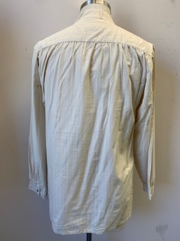 Mens, Casual Shirt, SCULLY, Cream, Cotton, Stripes - Shadow, M, Pull On, 1/2 Button Placket, Gathers at Shoulder Seams, 1 Pocket, Long Sleeves with Gathers at Cuffs, Band Collar with Notch Center Front, Gathers at Back Yoke
