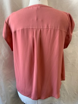DR2, Dusty Rose Pink, Polyester, Solid, Pullover, V-neck, Cap Sleeves