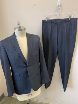 NEXT TAILORING, Navy Blue, Steel Blue, Polyester, Viscose, Houndstooth, Suit Jacket, 2 Buttons, 4 Pockets, 4 Button Sleeves, Peak Lapel, Single Vent