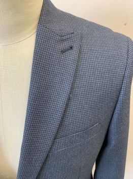NEXT TAILORING, Navy Blue, Steel Blue, Polyester, Viscose, Houndstooth, Suit Jacket, 2 Buttons, 4 Pockets, 4 Button Sleeves, Peak Lapel, Single Vent