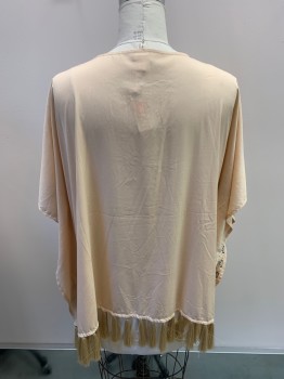 Womens, Top, CHICO'S, Lt Beige, Multi-color, Polyester, L/XL, Short Caftan Style, Tassels At Hem, Floral Embroidery,