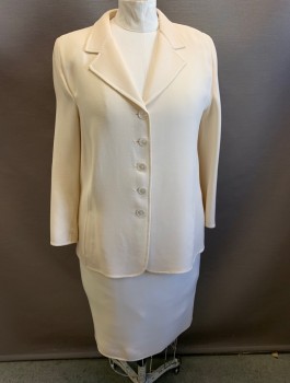 AKRIS, Cream, Wool, Solid, Single Breasted, Notched Lapel, 5 Buttons,