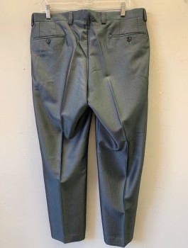 Mens, Suit, Pants, CALVIN KLEIN, Blue-Gray, Polyester, Rayon, Herringbone, 34/32, F.F, Button Tab, Straight Side Pockets