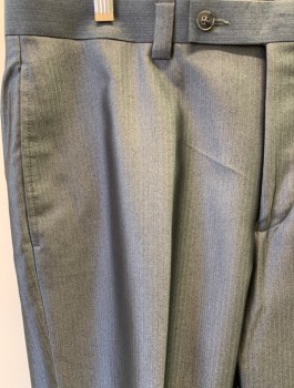 Mens, Suit, Pants, CALVIN KLEIN, Blue-Gray, Polyester, Rayon, Herringbone, 34/32, F.F, Button Tab, Straight Side Pockets