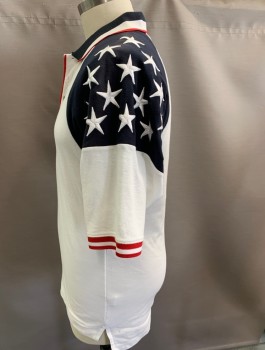 FREEDOM, White, Black, Red, Cotton, Polyester, Americana, S/S, 3 Button, Stripes On Collar & Arm Band, Stars On Left Shoulder, Piping On Placket