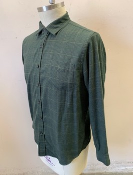 BLOOMINGDALES, Dk Green, Charcoal Gray, Brown, Cotton, Polyester, Houndstooth, Plaid - Tattersall, Flannel, Long Sleeves, Button Front, Collar Attached, 1 Patch Pocket, **Has TV Alts -Darts to Take in in Back, Slim Fit