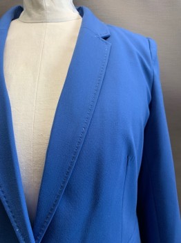 Womens, Blazer, DKNY, French Blue, Polyester, Rayon, Solid, 16, Single Button, Notched Lapel, Top Pockets,