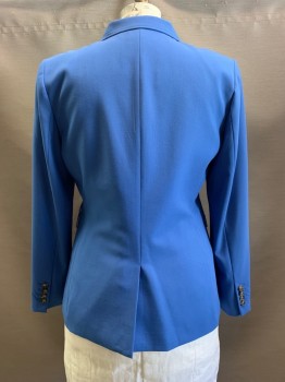 Womens, Blazer, DKNY, French Blue, Polyester, Rayon, Solid, 16, Single Button, Notched Lapel, Top Pockets,