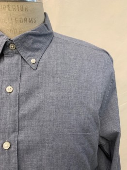 J. CREW, Blue-Gray, Cotton, Heathered, Button Down Collar, Button Front, L/S, 1 Pocket,