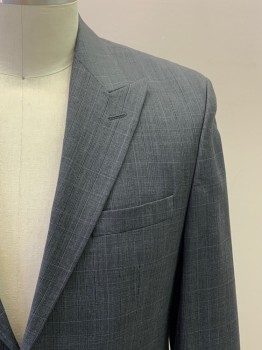 CALLVIN KLEIN, Charcoal Gray, Gray, Wool, Plaid, 2 Buttons, Zip Back, Peaked Lapel, 3 Pockets,