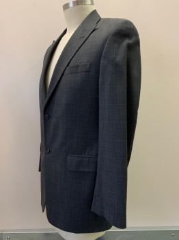 CALLVIN KLEIN, Charcoal Gray, Gray, Wool, Plaid, 2 Buttons, Zip Back, Peaked Lapel, 3 Pockets,