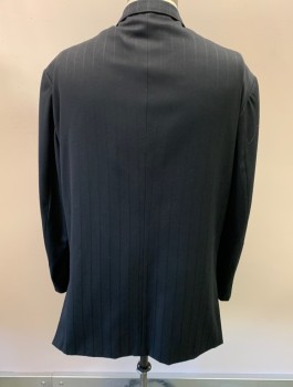 STACEY ADAMS, Black, Wool, Stripes, Notched Lapel, 3 Button Single Breasted, 3 Pockets, 4 Inside Pockets, Self Stripe, Double Vent