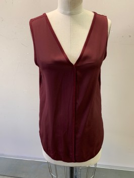 Womens, Top, BANANA REPUBLIC, Red Burgundy, Polyester, Solid, XS, V-N, Pullover, Sleeveless