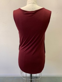 Womens, Top, BANANA REPUBLIC, Red Burgundy, Polyester, Solid, XS, V-N, Pullover, Sleeveless