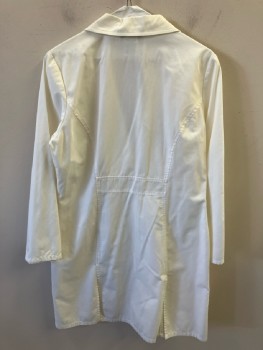 CHEROKEE, White, Poly/Cotton, Solid, SB, B.F  W/5 Btn Closure, Notched Lapel, LS, 3 Pckts, Back Double Vents