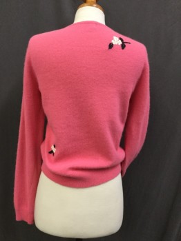 Womens, Sweater, N/L, Pink, White, Black, Cashmere, Solid, Floral, 34b, Crew Neck, Long Sleeves, Button Front, Floral and Beaded Embroidery,