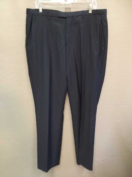Mens, Suit, Pants, BOSS, Navy Blue, Viscose, Acetate, 32, 38, Flat Front, Zip Fly, Extended Tab Waist Band, Back Welt Pockets with Buttons