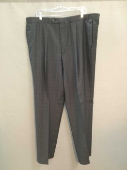 Mens, Suit, Pants, DKNY, Dk Brown, Charcoal Gray, Wool, Nylon, Plaid, 42/30, Single Pleat Front, Zip Fly, 4 Pockets
