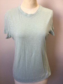 Womens, Top, THEORY, Mint Green, Cotton, Heathered, L, Heather Mint, Crew Neck, Cap Sleeves
