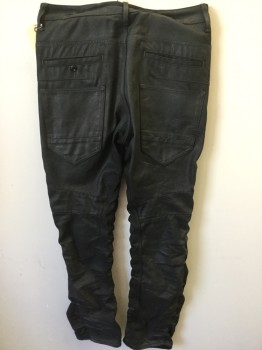Mens, Casual Pants, G-RAW, Black, Cotton, Solid, 30, 31, Waxed Denim, Ruched Side Seams, Button Fly, 9 Pockets!