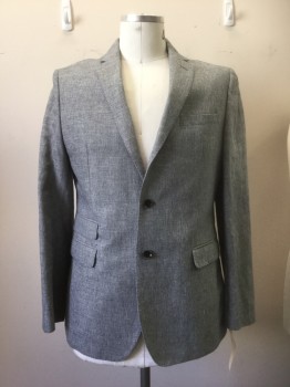 Mens, Sportcoat/Blazer, BANANA REPUBLIC, Heather Gray, Cotton, Linen, Heathered, 42 R, Heather Gray, Notched Lapel, 3 Buttons,