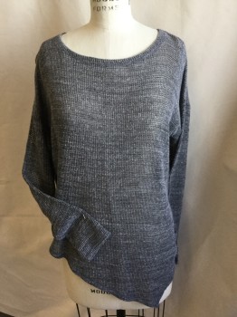 EILEEN FISHER, Heather Gray, Polyester, Cotton, Heathered, Wide Round Neck,  Long Sleeves, Uneven Hem