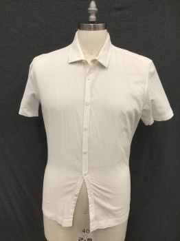 CALVIN KLEIN, White, Polyester, Stripes, Seer Sucker, Self Ghost Stripes, Button Front, Collar Attached, Short Sleeves,