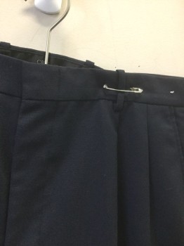 CREW OUTFITTERS, Navy Blue, Polyester, Wool, Solid, Double Pleated, Zip Fly, 4 Pockets, Straight Leg, 90s/00's