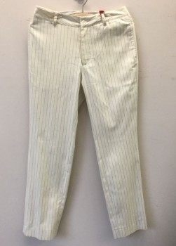 SCOTT WEILAND, Cream, Black, Cotton, Polyester, Stripes - Pin, Cream with Black Dashed Pinstripes, Flat Front, Zip Fly, 4 Pockets, Slim Leg