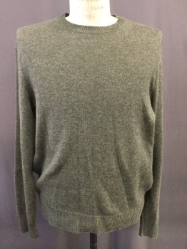 RAG & BONE, Heather Gray, Olive Green, Cashmere, Solid, Heathered Grey with Olive, Crew Neck, Rib Knit Collar & Cuffs