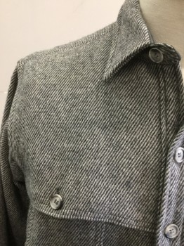 Mens, Casual Jacket, WOOLRICH, Charcoal Gray, White, Wool, Nylon, Stripes - Diagonal , XL, Warm Jacket, Button Front, Collar Attached, Long Sleeves, 4 Pockets, Button Cuffs, Flap Yoke Front Over Pocket, Back Flap Yoke