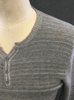 LE 31, Heather Gray, Cotton, Ribbed Knit, Henley Sweater, Long Sleeves, Ribbed Knit Cuff/Neck