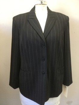Womens, Blazer, CASLON, Black, Dk Red, Olive Green, Pink, Polyester, Viscose, Stripes - Vertical , 18W, Black with Dark Red/olive/pink Stitches Vertical Stripes, with Maroon Lining, Peek Lapel, Single Breasted, 3 Button Front, Long Sleeves, 2 Pockets