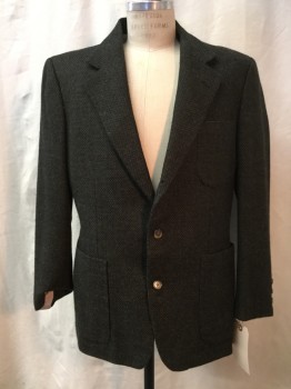NORDSTROM, Black, Gray, Wool, Tweed, Black/ Gray Tweed, Notched Lapel, Collar Attached, 3 Buttons,  3 Pockets,
