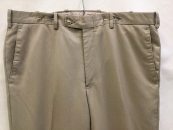 BRITCHES, Khaki Brown, Wool, Polyester, Solid, Khaki, Flat Front, Zip Front, 4 Pockets