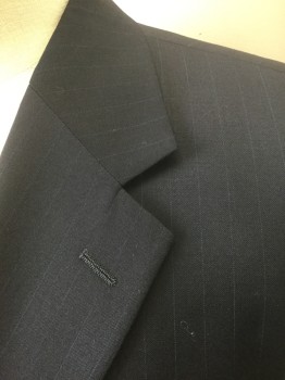 PETROCELLI, Navy Blue, Lt Blue, Wool, Stripes - Pin, Navy with Light Blue Pinstripes, Single Breasted, Notched Lapel, 2 Buttons, Solid Black Lining