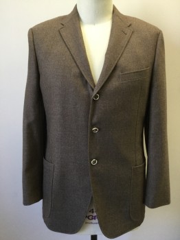 Mens, Sportcoat/Blazer, JOSEPH ABBOUD, Brown, Wool, Heathered, Herringbone, 44L, Single Breasted, Collar Attached, Notched Lapel, 3 Pockets, 3 Buttons