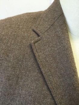 JOSEPH ABBOUD, Brown, Wool, Heathered, Herringbone, Single Breasted, Collar Attached, Notched Lapel, 3 Pockets, 3 Buttons