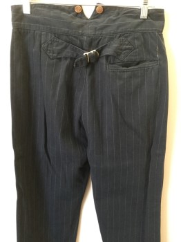CLASSIC OLD WEST STY, Midnight Blue, Royal Blue, White, Cotton, Stripes - Pin, 3 Pockets + Watch Pocket, Flat Front, Button Fly, Suspender Buttons,