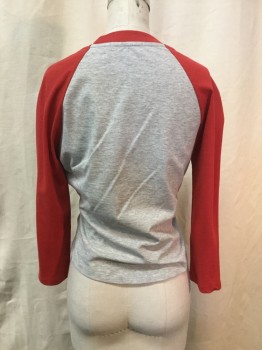 Womens, Top, ALEXANDER WANG, Red, Gray, Color Blocking, Heathered, XS, Crew Neck, Drape Fitted Raglan Sleeves,  Draped Twist Knot Center Front Waist