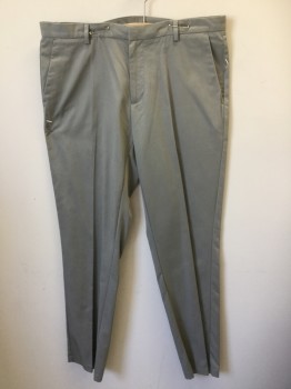 CALVIN KLEIN, Gray, Cotton, Solid, Flat Front, Zip Front, Twill Weave,