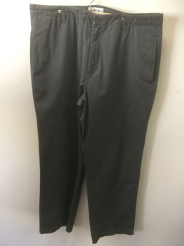 Mens, Casual Pants, CALVIN KLEIN, Gray, Cotton, Solid, 30, 36, Flat Front, Zip Front, Twill Weave,