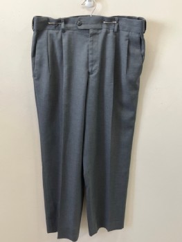 STAFFORD, Charcoal Gray, Polyester, Viscose, Solid, Double Pleats,  Zip Front, Belt Loops, 4 Pockets, Button Tab