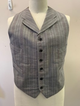SIAM COSTUMES , Gray, Cotton, Herringbone, Notched Lapel, 6 Buttons, 4 Welt Pockets, Burgundy Top Stitching, Ecru/Mint Striped Lining, Solid Gray Back, Belted Back Waist, Made To Order