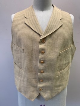 SIAM COSTUMES MTO, Butter Yellow, Lt Olive Grn, Cotton, Stripes - Vertical , Single Breasted, 6 Buttons, Notched Lapel, 4 Welt Pockets, Back is Solid Beige Linen with Self Belt, Inside Lining is Ecru with Brown & Charcoal Stripes, Made To Order